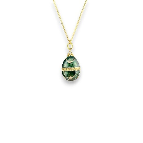 Green and Gold-tone Egg Necklace - Picture 1 of 13